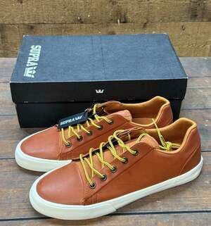 Supra Assault Size 8.5 Tan Bone Brown Leather Skate Shoes Sneakers